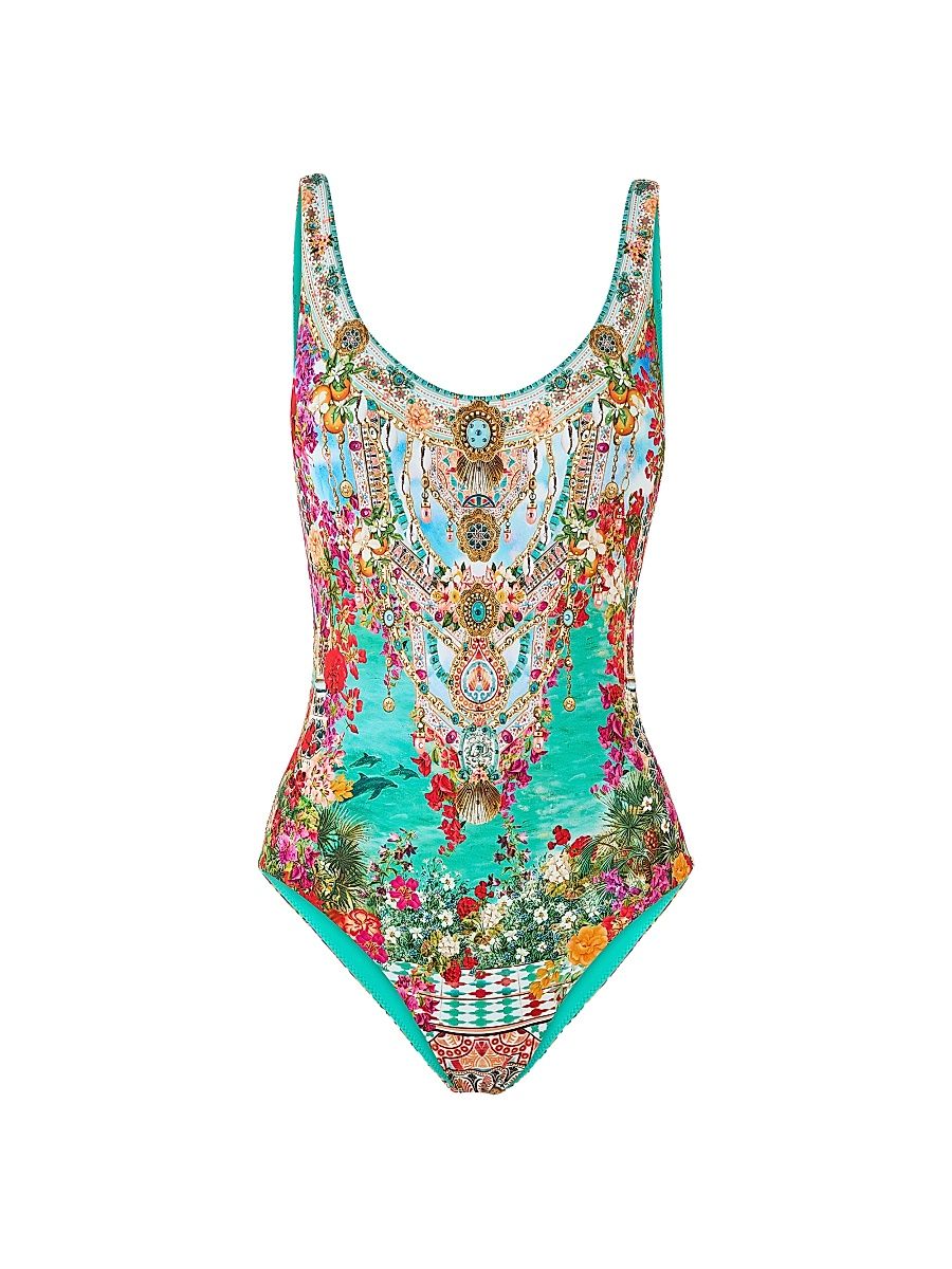 Women's Meet Me In Mallorca Wide Strap Scoopneck One-Piece Swimsuit - Meet Me In Mallorca - Size Small