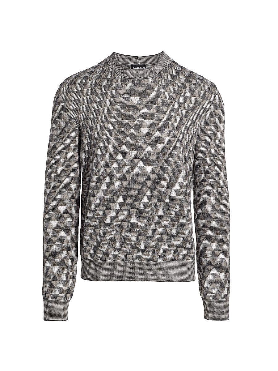 Men's Geo Print Crewneck Sweater - Grey - Size 40
