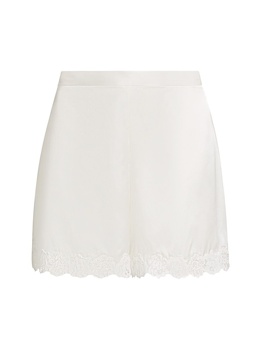 Women's Rose Parfait Silk-Lace Shorts - Warm White - Size Medium
