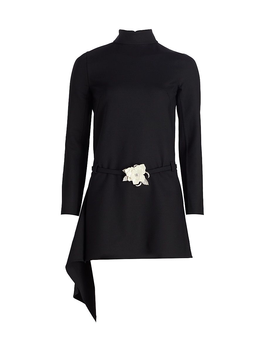 Women's Crystal-Embellished Flower Belt Minidress - Black - Size 10