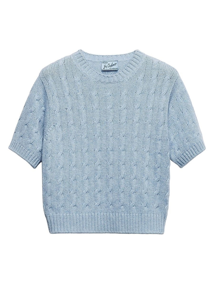 Women's Cable-Knit Cashmere Sweater - Blue - Size 2