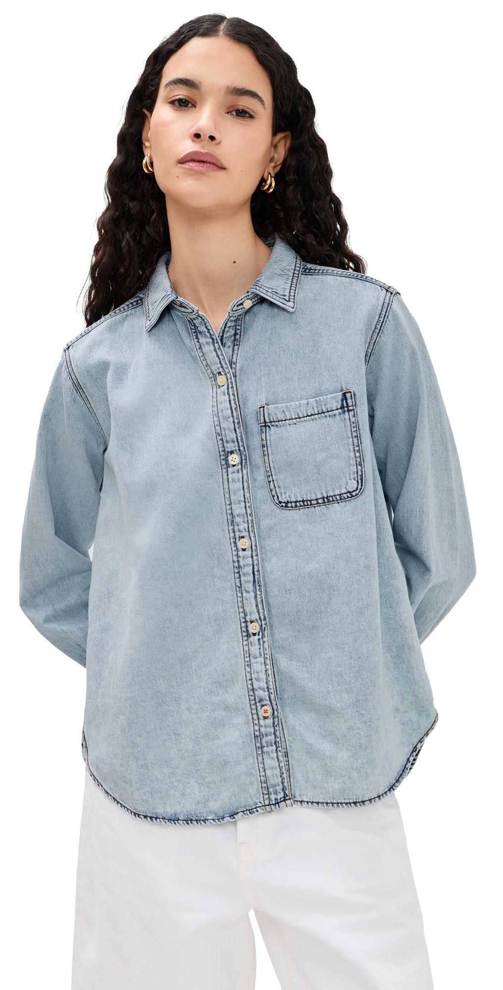 Marine Layer Jane Relaxed Denim Shirt Medium Wash XS