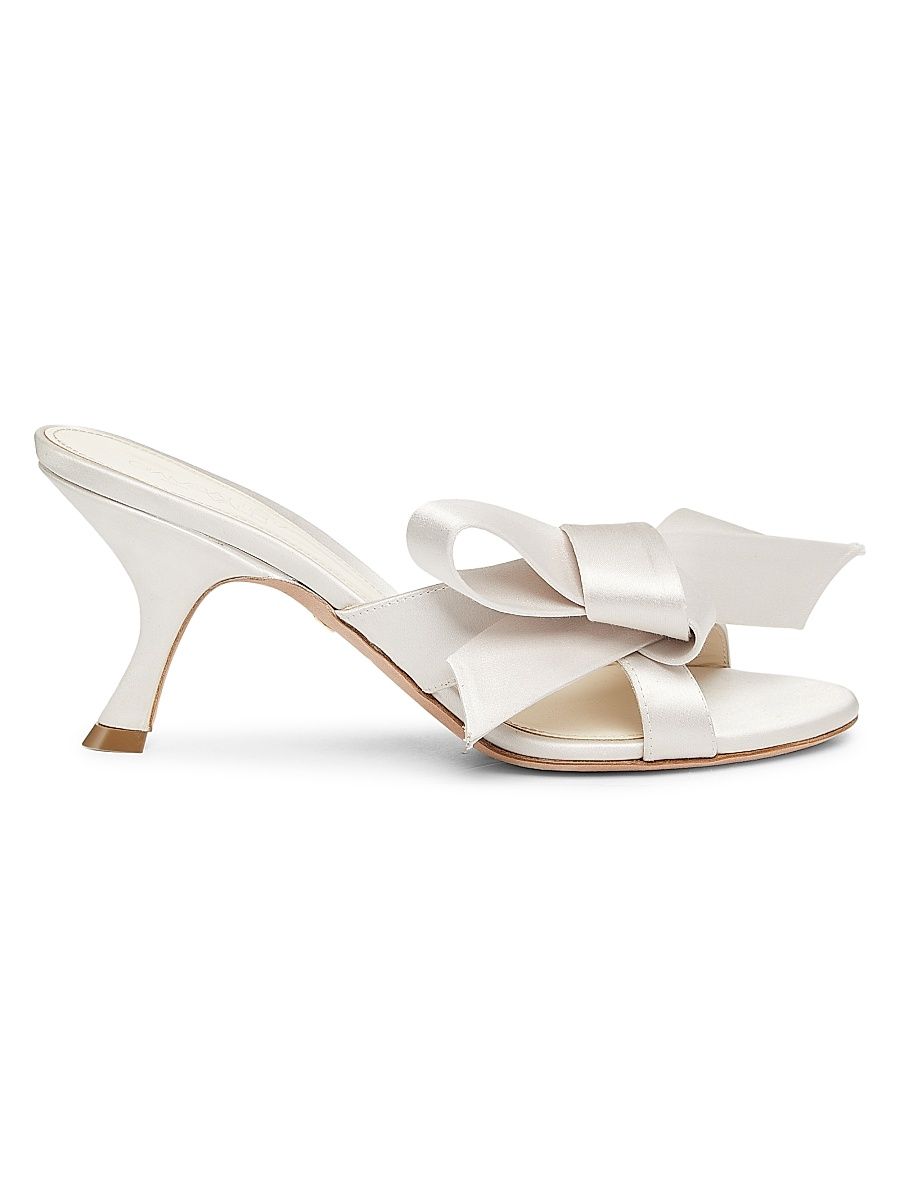 Women's 75MM Bow-Detailed Satin Sandals - Ivory - Size 7.5
