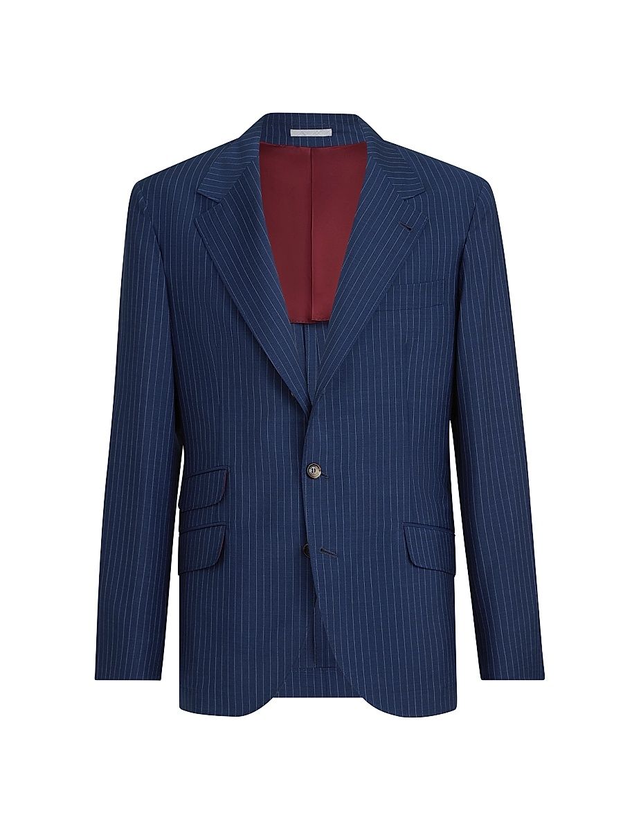 Men's Wool and Mohair Pinstripe Fresco Deconstructed Cavallo Blazer - Blue - Size 32