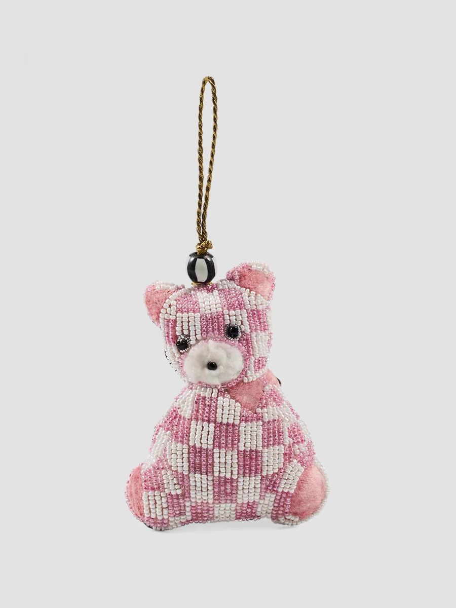 MacKenzie-Childs Rosy Check Beaded Bear Ornament