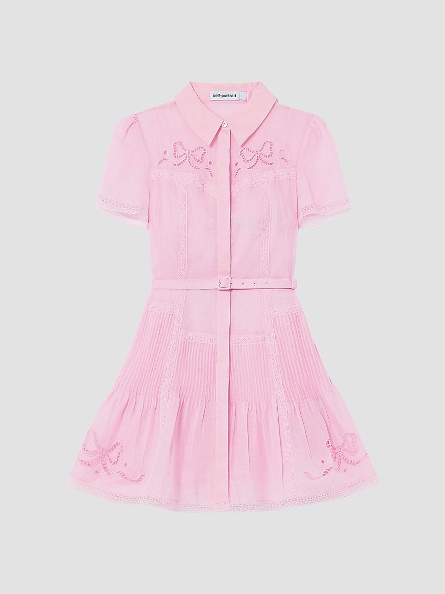 Women's Embroidered Mini Shirtdress - Pink - Size 10