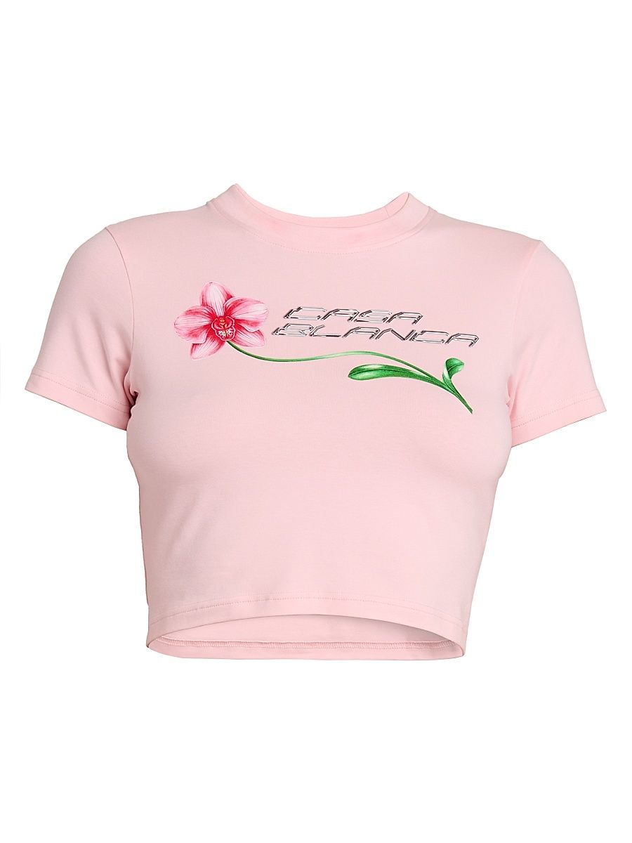 Women's Orchid Stretch-Pima Cotton Crop Baby T-Shirt - Orchid Logo - Size Large