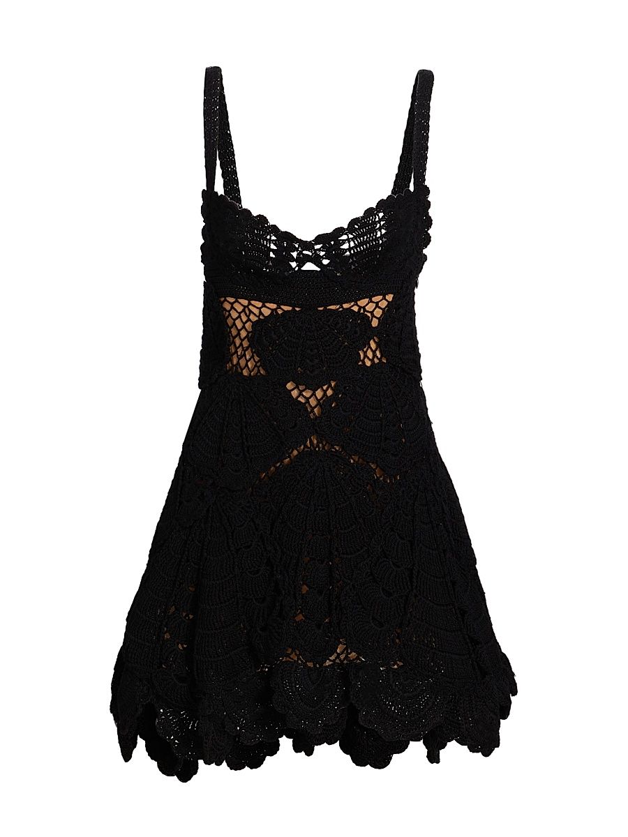 Women's Shell Crochet Sweetheart Minidress - Black - Size Medium