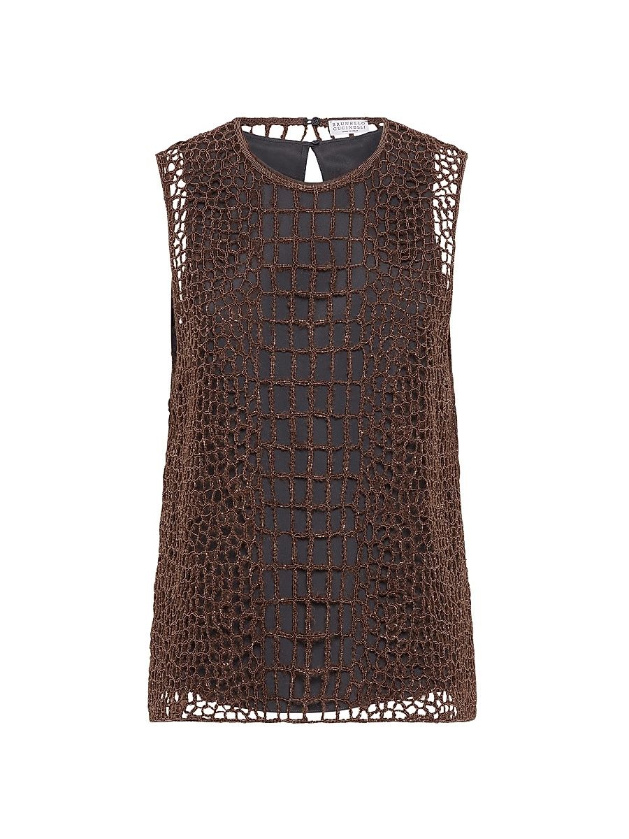 Women's Mohair and Wool Precious Croc Embroidery Top - Brown - Size XS