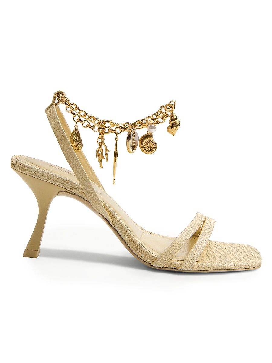 Women's Caspian 80MM Charm-Embellished Raffia Sandals - Natural - Size 5