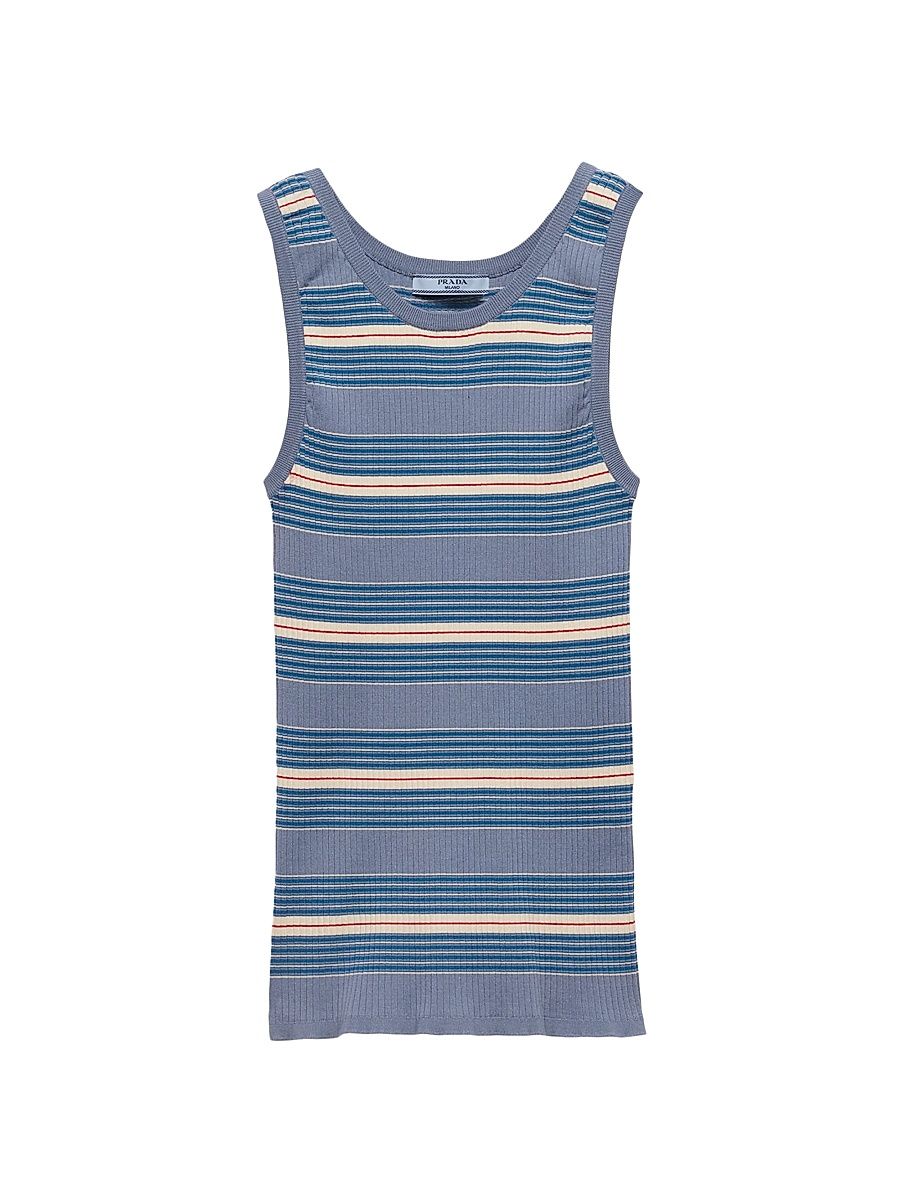 Women's Striped Stretch Cotton Knit Top - Blue - Size 8