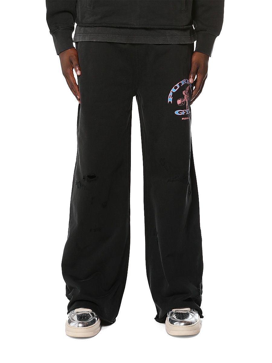 Men's Medium-Weight Cotton Wide-Leg Sweatpants - Black - Size XXL