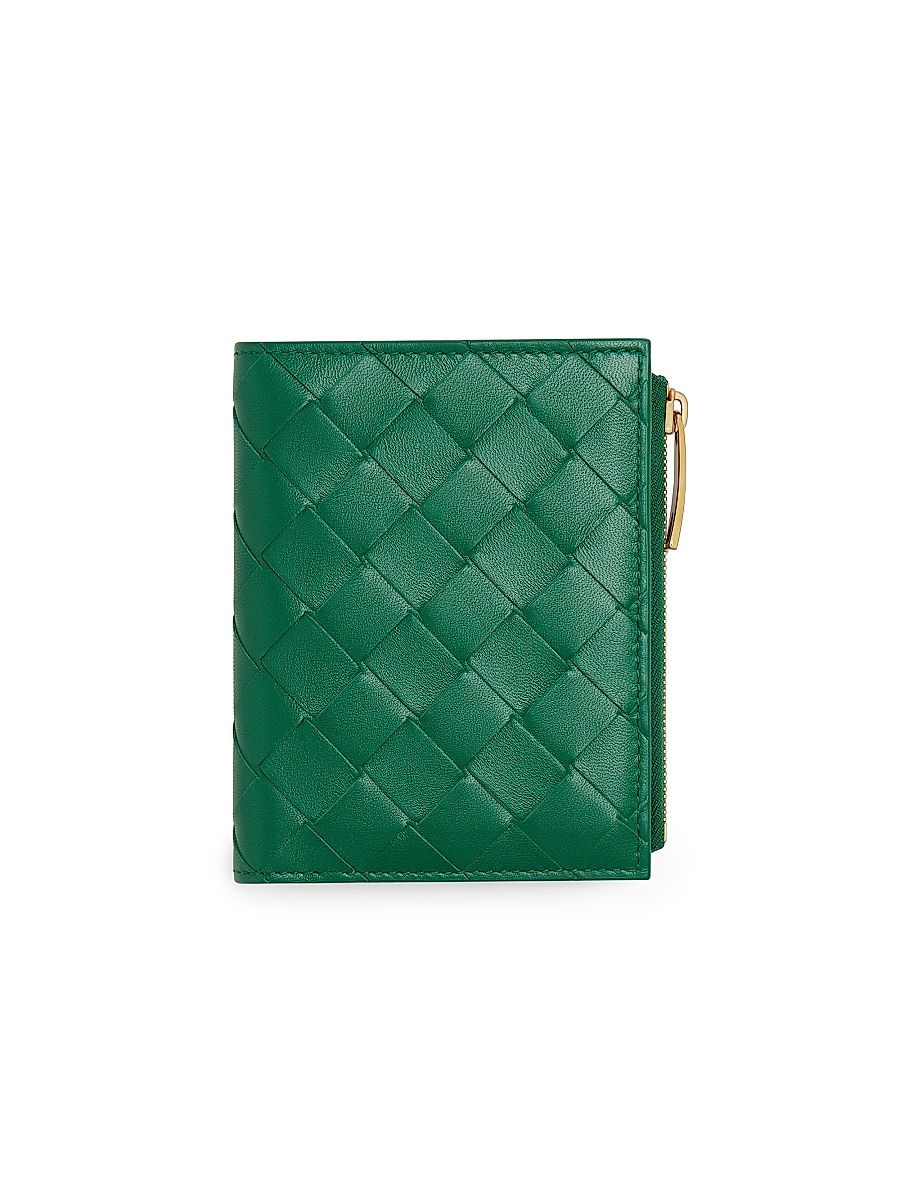 Women's Intrecciato Leather Bifold Wallet - Jungle Gold