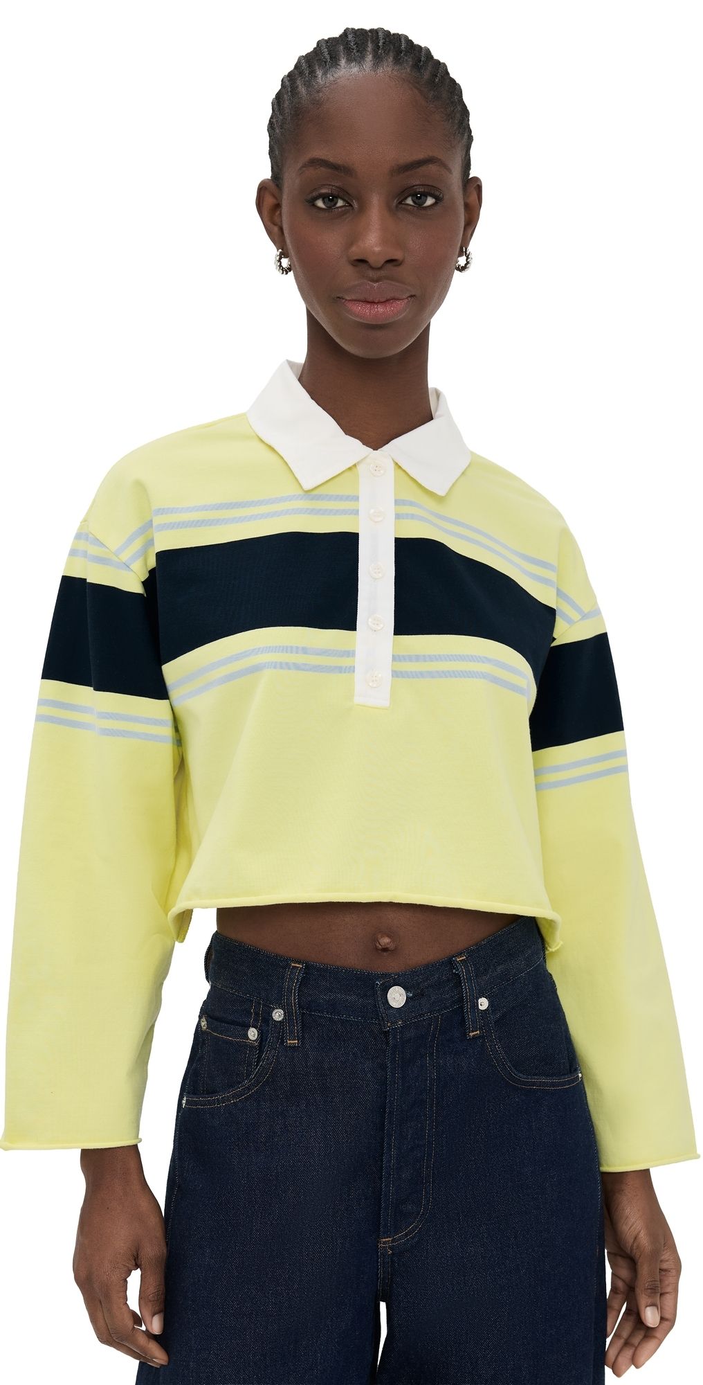 RE/DONE Cut Off Rugby Polo Limeadestrip L