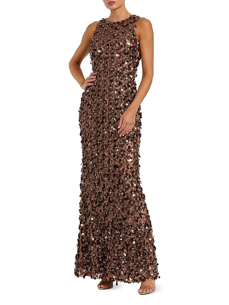 Women's Embellished Mesh Gown - Bronze - Size 14