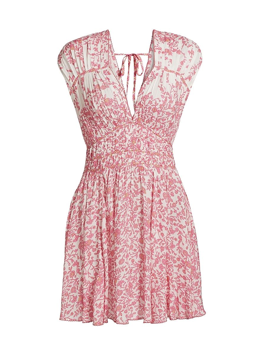 Women's Ciao Floral Smocked Minidress - Pink Lazuli - Size XS