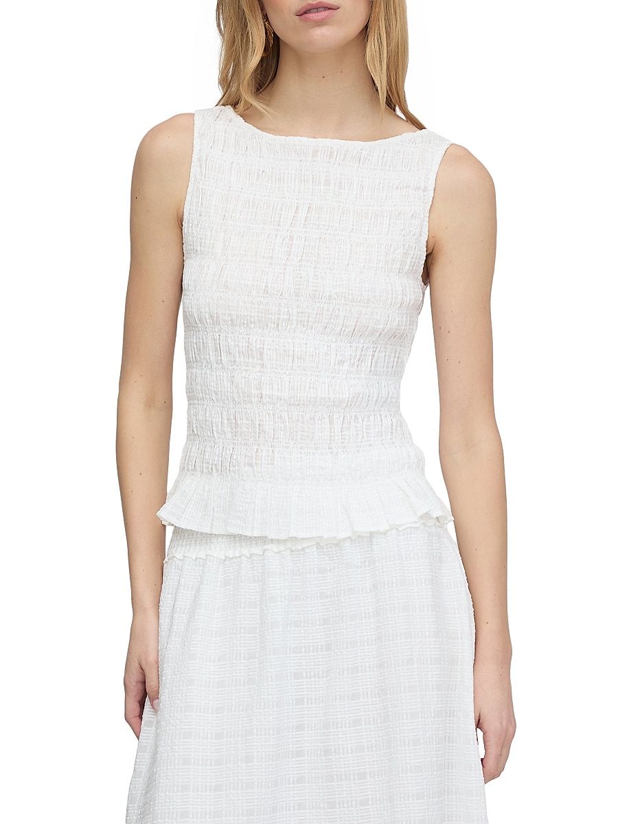Women's The Phoebe Nap Top - White Crinkle Check - Size XXL