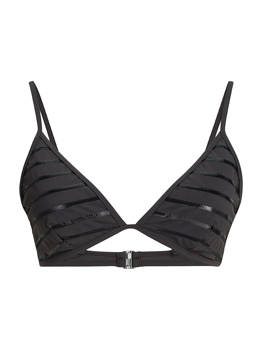 Women's Dazzling Stripes Bikini Top in Techno Jersey with Monili - Lignite - Size 12