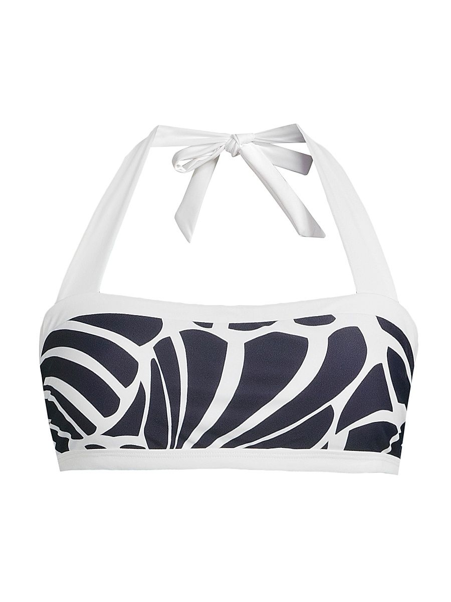 Women's Abstract Kai Print Bandeau Halter Top - Navy White - Size Large