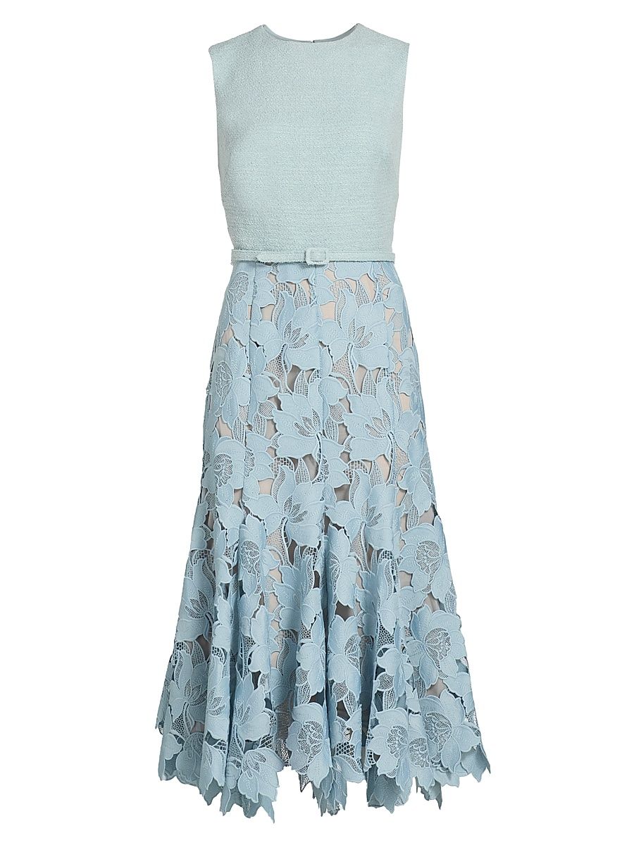 Women's Mixed-Media Sleeveless Midi-Dress - Light Blue - Size 4