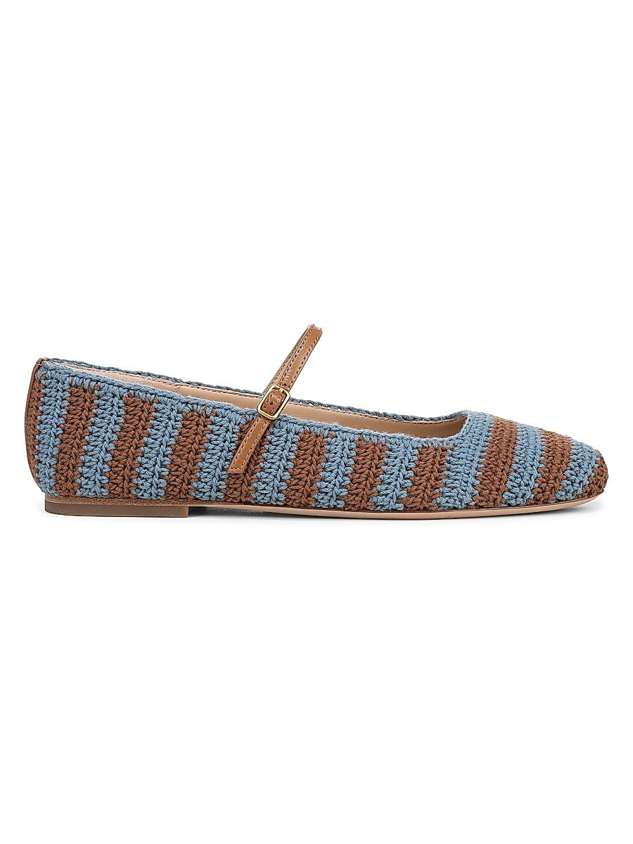 Women's Ellie Striped Crochet Leather Mary Janes - Blue Steel - Size 5.5