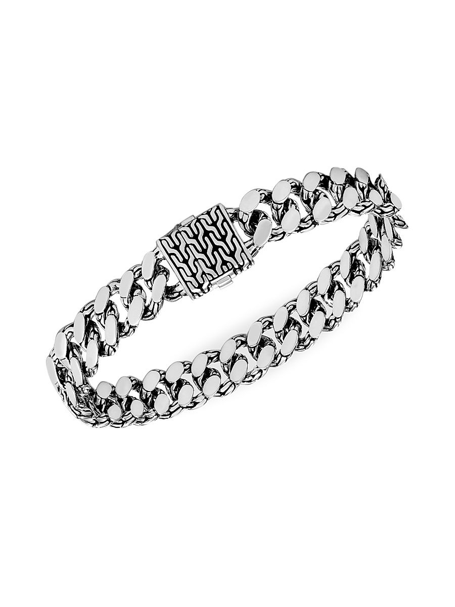 Men's Chain Collection Sterling Silver Engraved Bracelet - Silver - Size Large