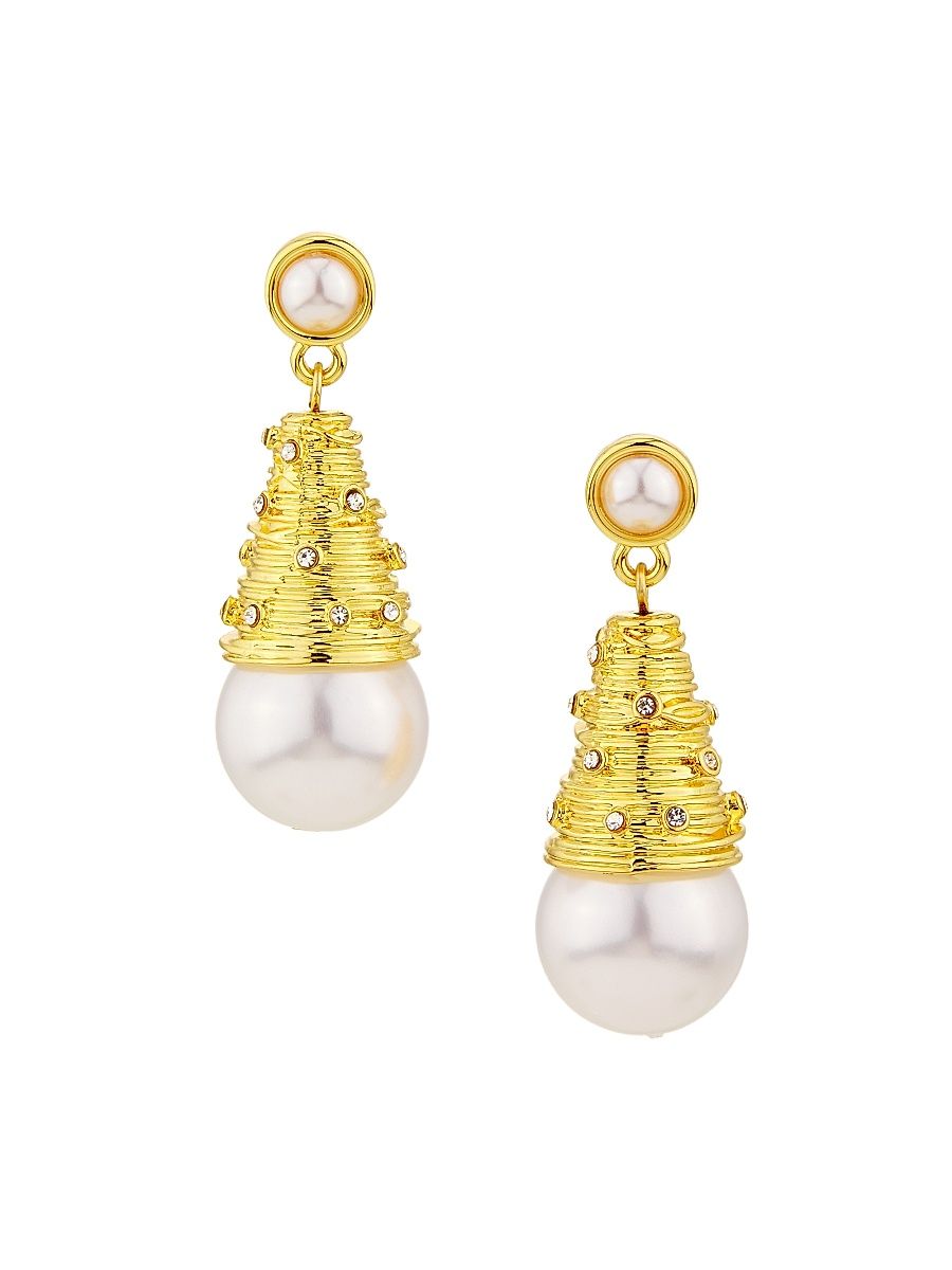 Women's Goldtone, Imitation Pearl & Glass Crystal Drop Earrings - Gold Crystal Pearl