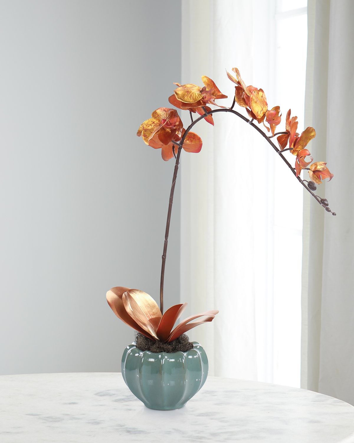 Golden Orchid 21" Faux Floral Arrangement in Glass Vase