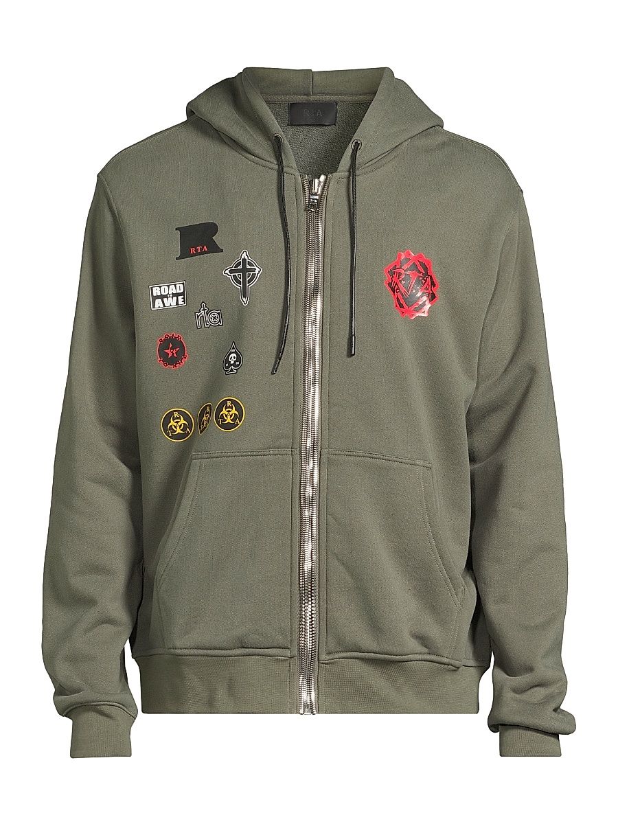 Men's Lost Frequencies Floyd Military Patch Hoodie - Olive Military Patch - Size Small