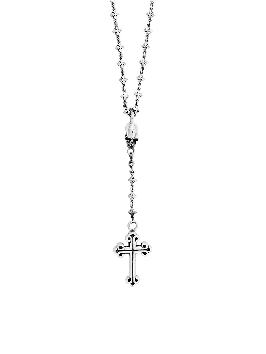 Men's Sterling Silver Cross Rosary - Silver