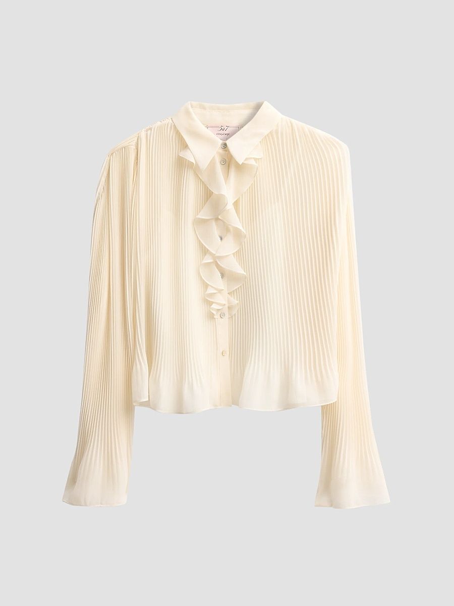 Women's Aleyna Pleated Ruffled Blouse - Ivory - Size XL