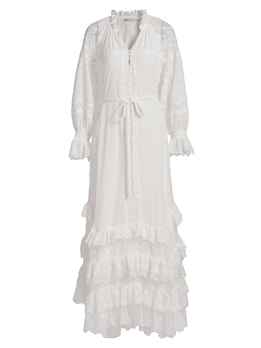 Women's Alycen Eyelet Ruffle Maxi Dress - Off White - Size XL