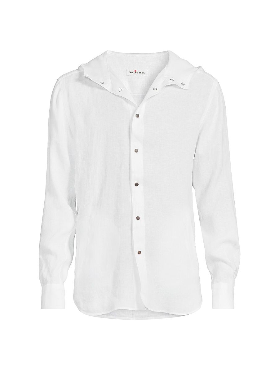 Men's Mariano Hooded Linen Shirt - White - Size 16.5