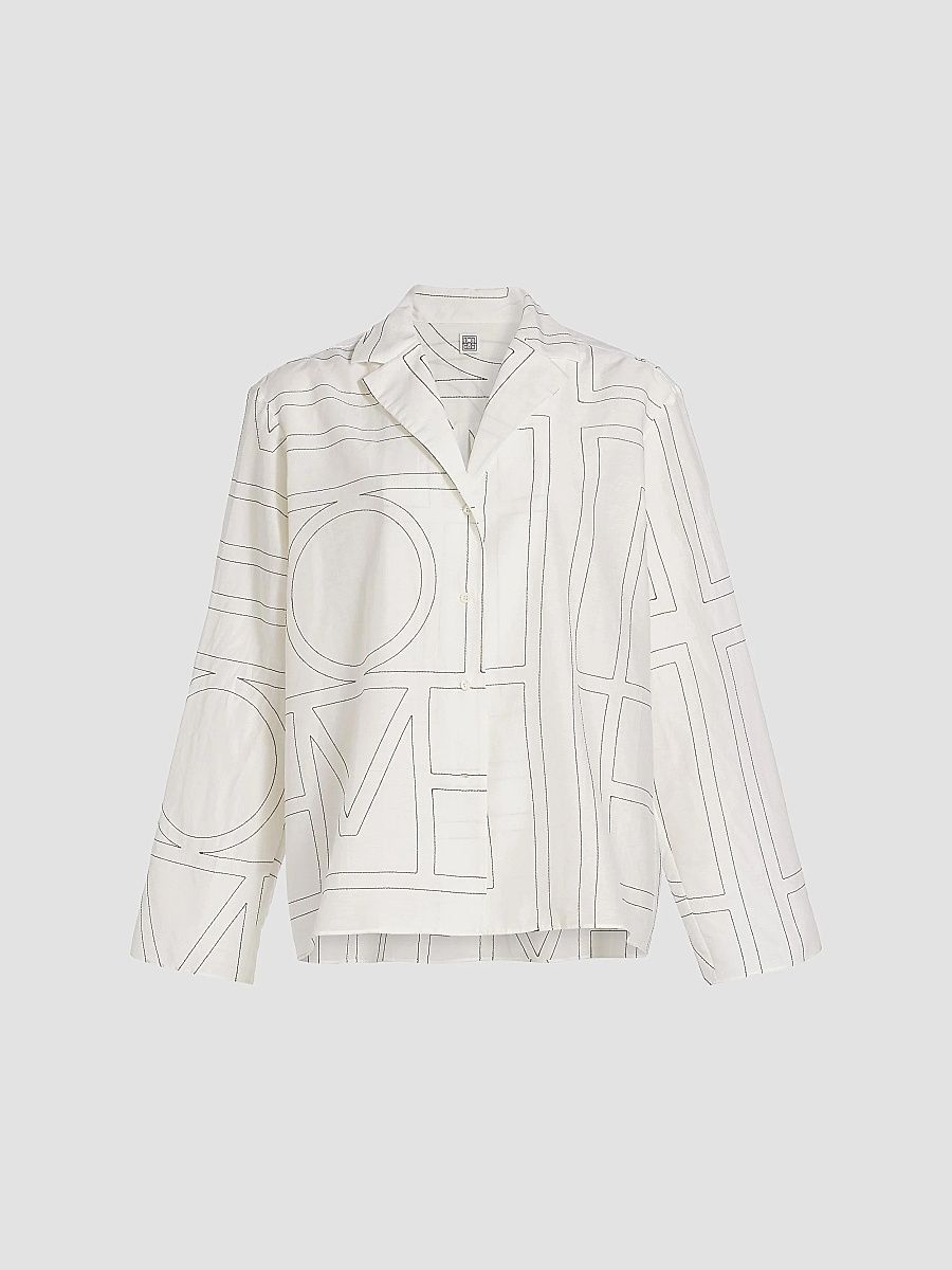 Toteme Women's Monogram Cotton-Blend Pajama-Style Top - White Black - Size 12