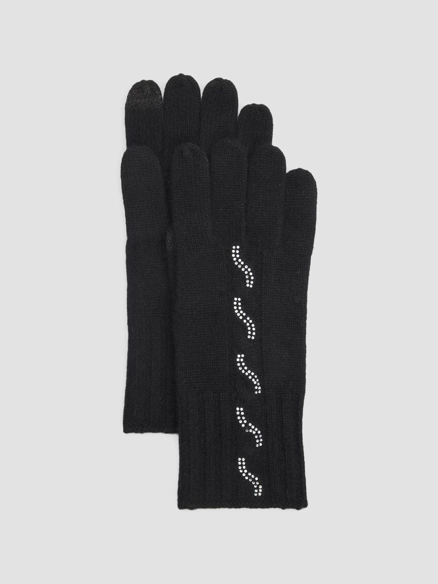 Sofia Cashmere Women's Crystal-Embellished Cashmere Gloves - Black