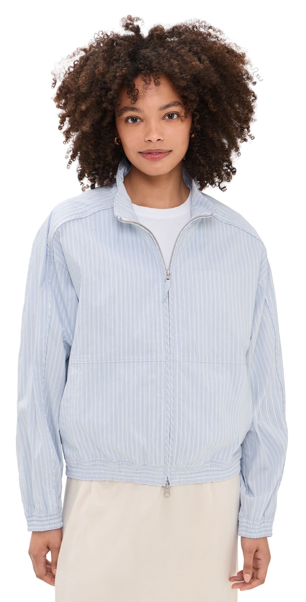 DUNST Unisex Light Harrington Jacket Soft Blue Stripe L