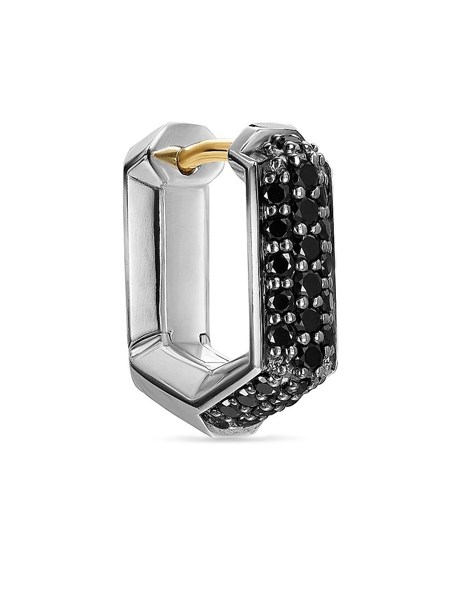 Men's Streamline Hoop Earring in Sterling Silver with Black Diamonds, 11.7MM - Black Diamond