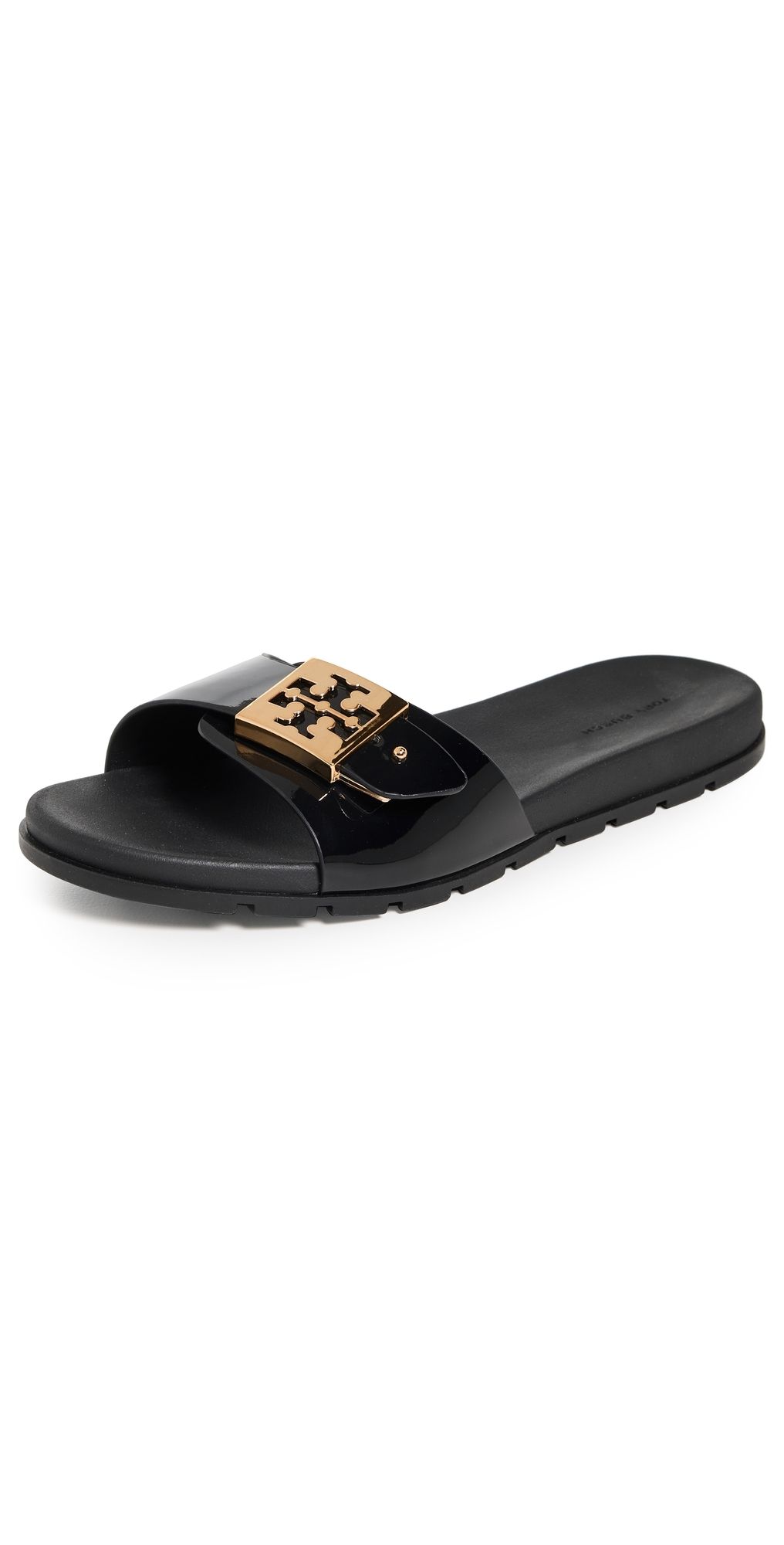 Tory Burch Buckle Slides Perfect Black/Gold 7