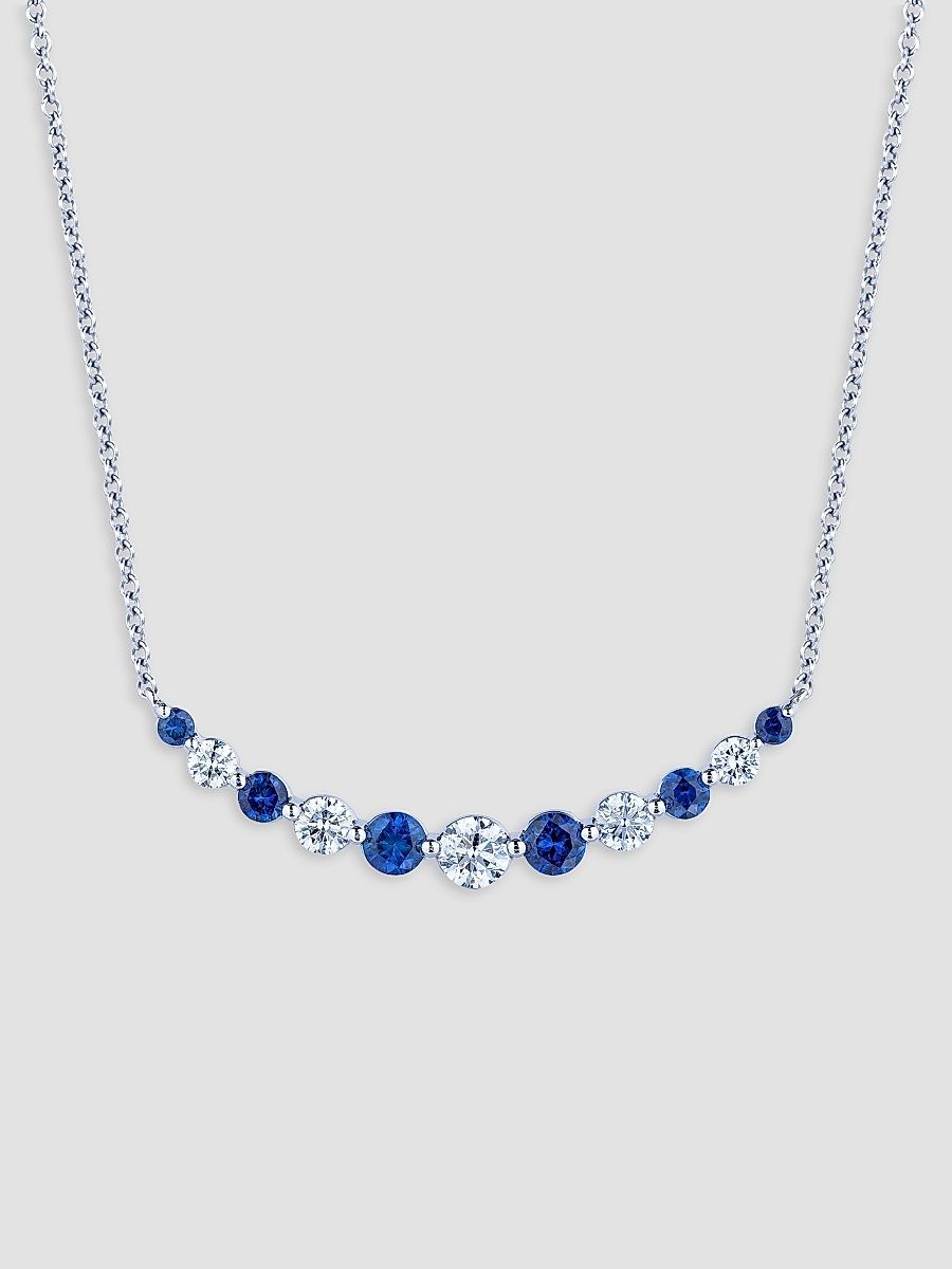 Women's 18K White Gold, Blue Sapphire & 0.52 TCW Diamond Curved Bar Pendant Necklace - White Gold