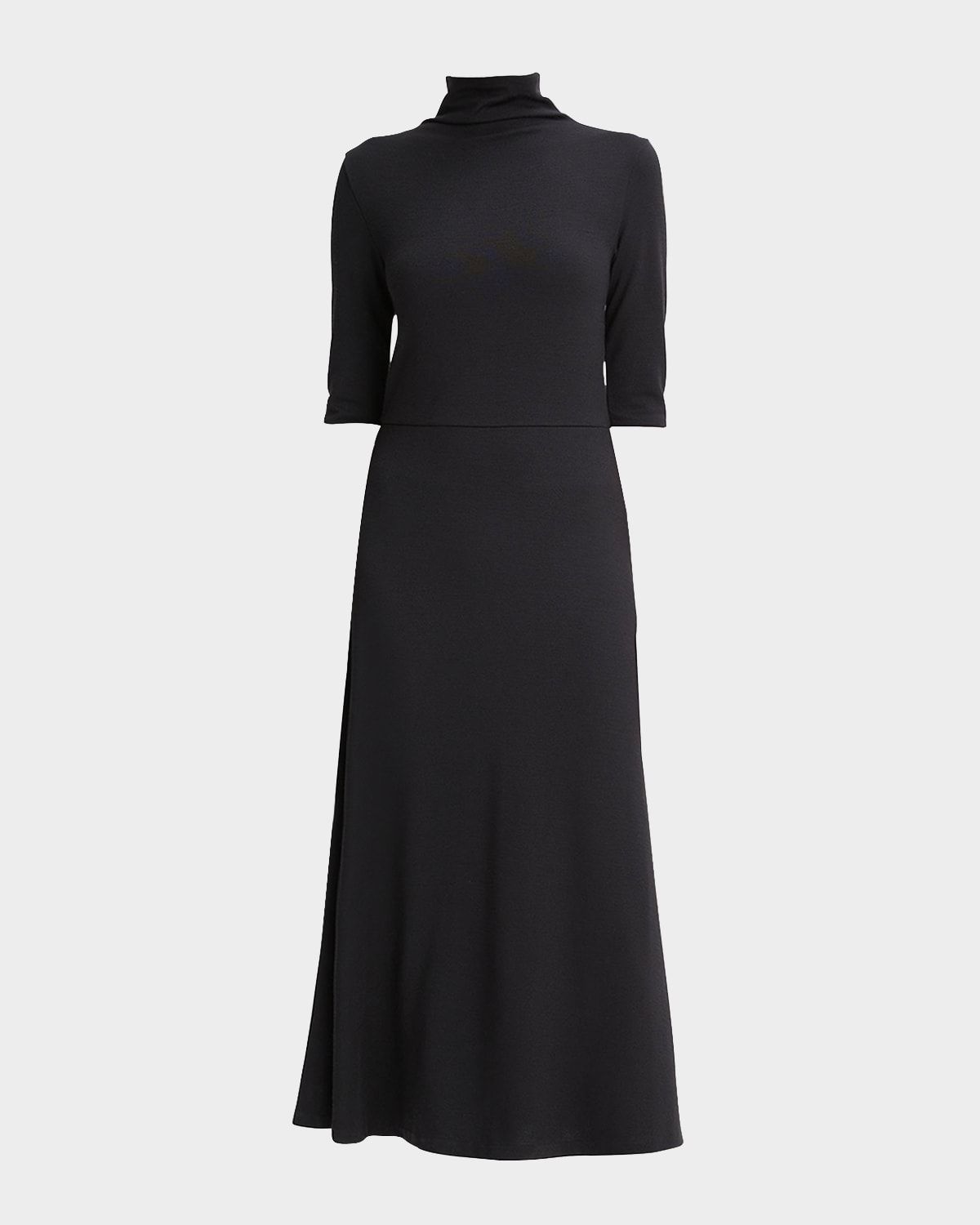Elbow-Sleeve Turtleneck Midi Dress