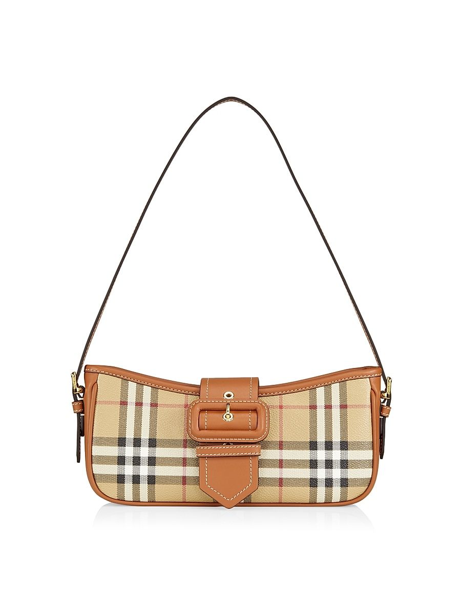 Women's Check Coated Canvas Shoulder Bag - Briar Brown Check