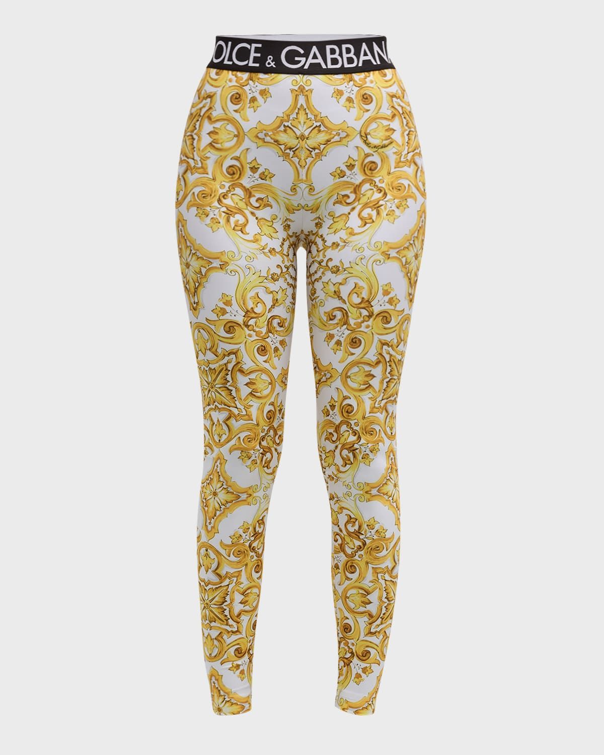 Tile-Print Branded Elastic Jersey Leggings