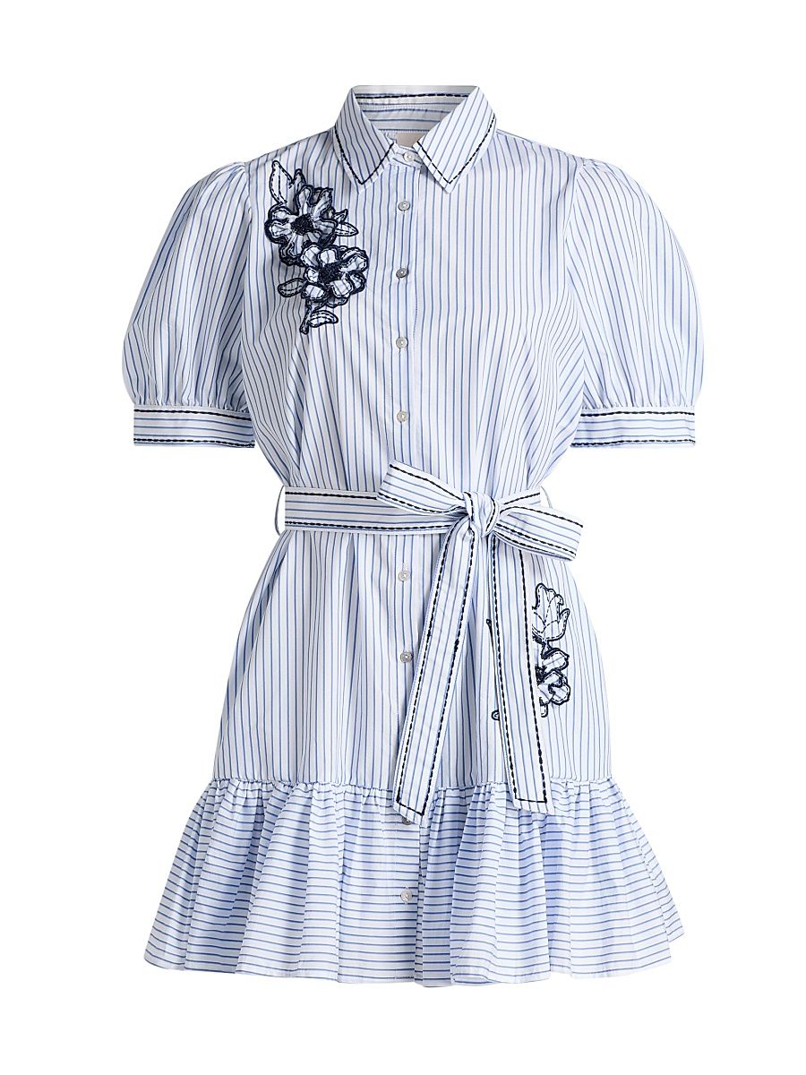 Women's Zadie Floral Embroidered Pinstriped Minidress - White Multi - Size 16