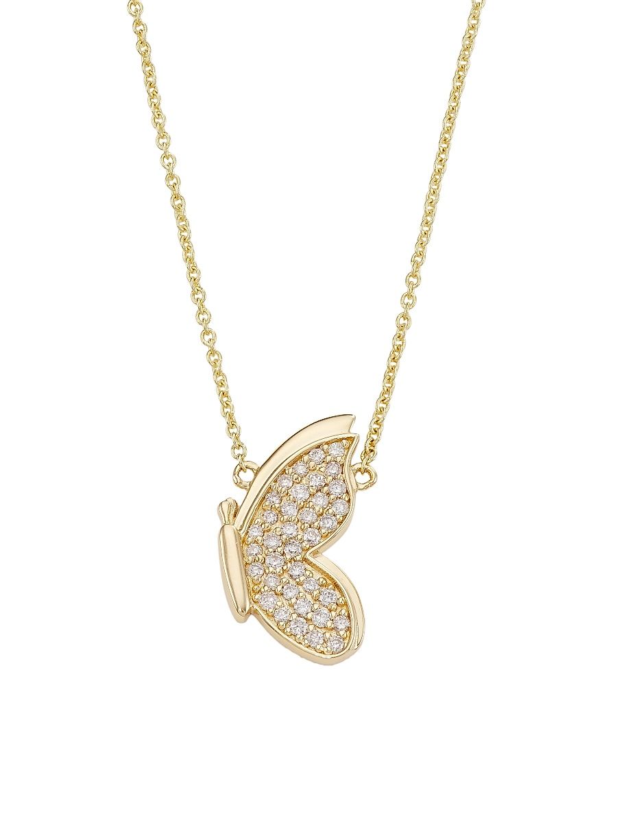 Women's 14K Yellow Gold & Diamond Small Butterfly Pendant Necklace