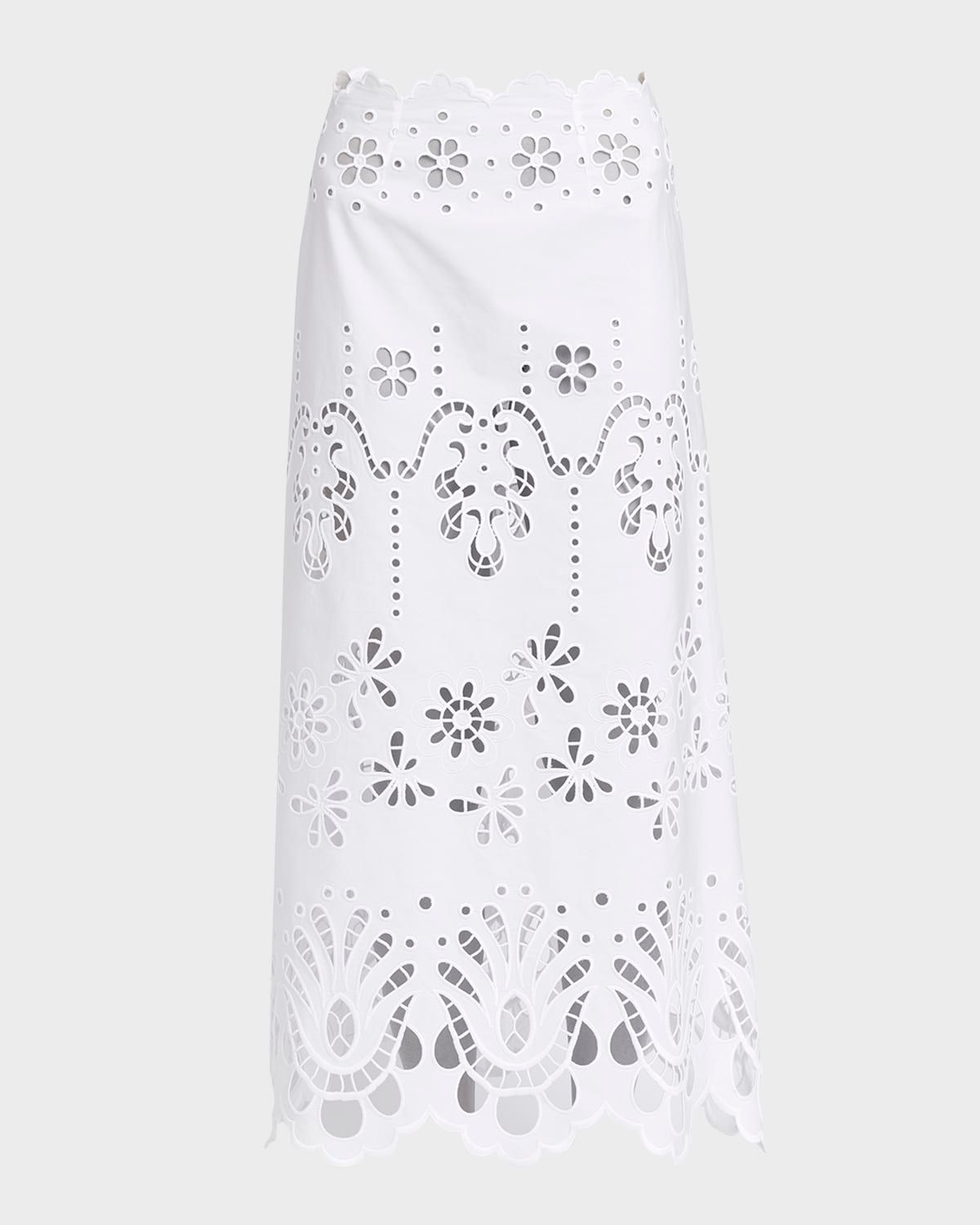 Cutout Embroidered Cotton Poplin Maxi Skirt