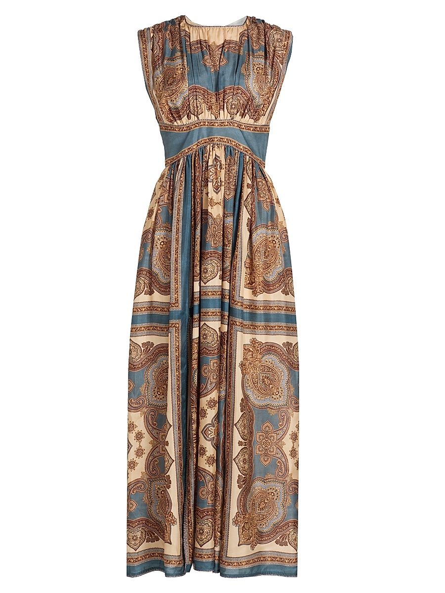 Women's Mahon Printed Silk Waisted Maxi Dress - Dark Blue Paisley - Size 10