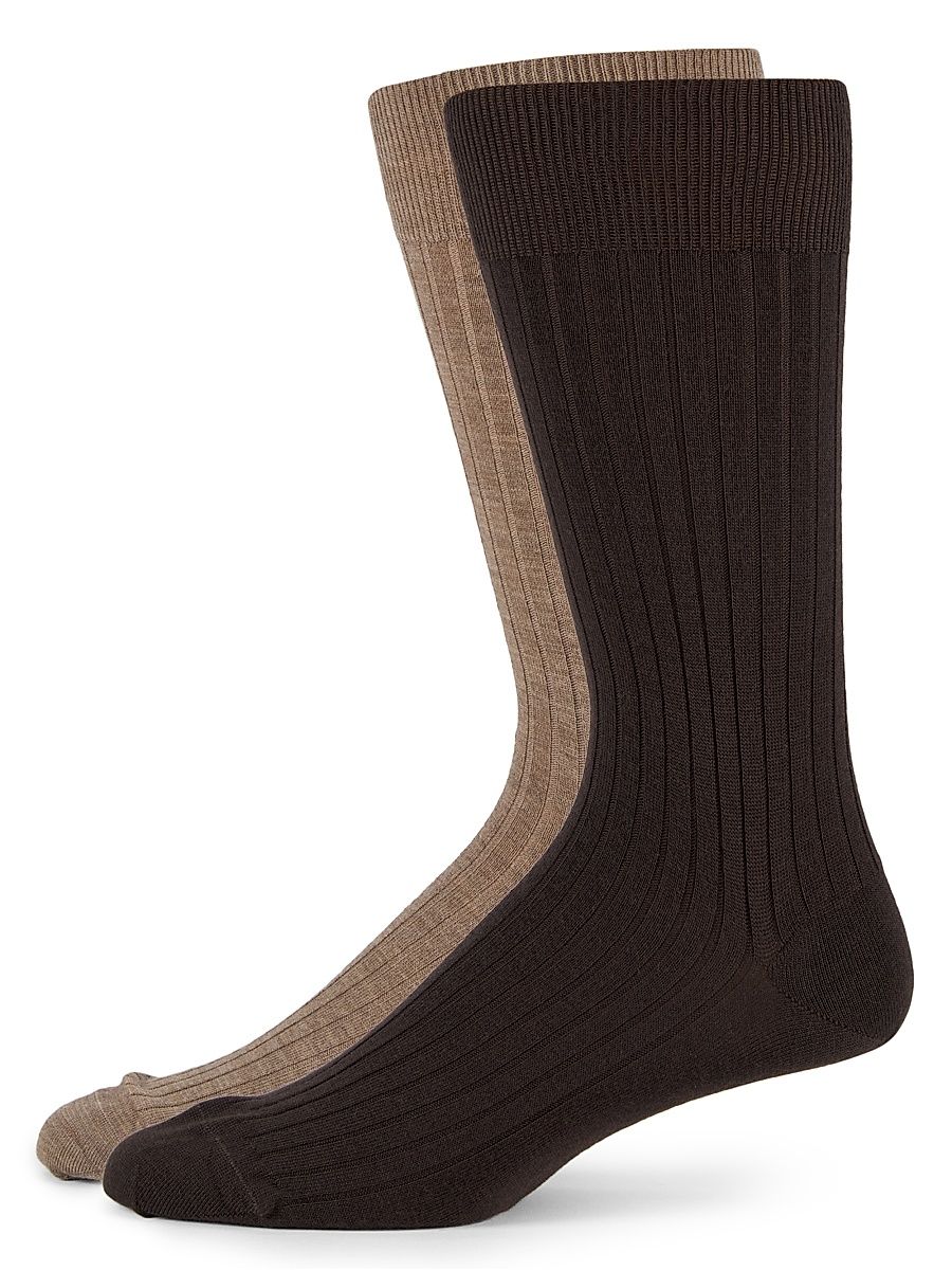 Men's 2-Pack Wool-Blend Socks - Brown Mix