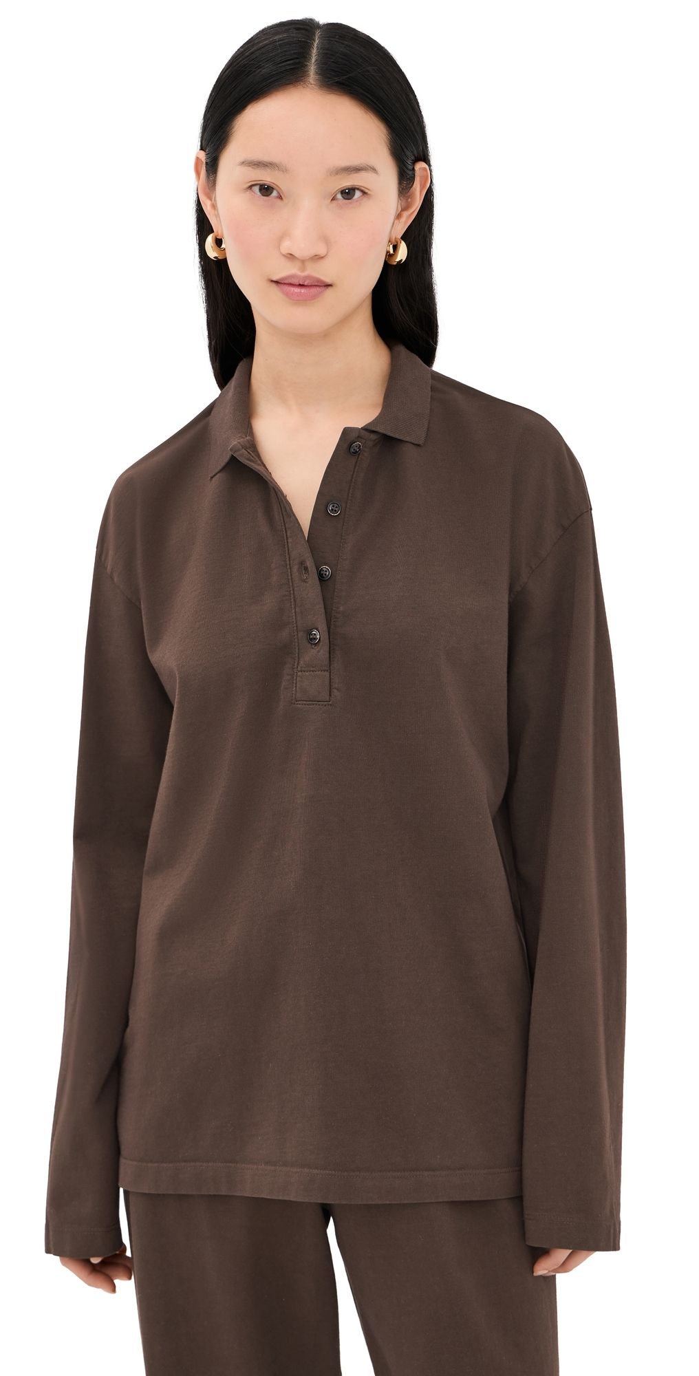 SPRWMN Long Sleeve Oversized Polo Tee Americano L