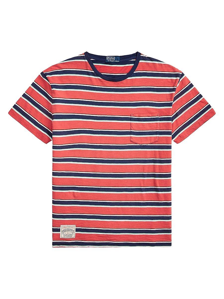 Men's Striped Cotton Gauze Jersey T-Shirt - Red Multi - Size XXL