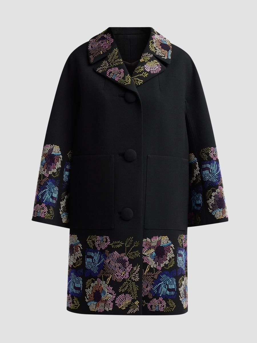 Libertine Women's Mosaic Floral Patch Pocket Coat - Black - Size Medium